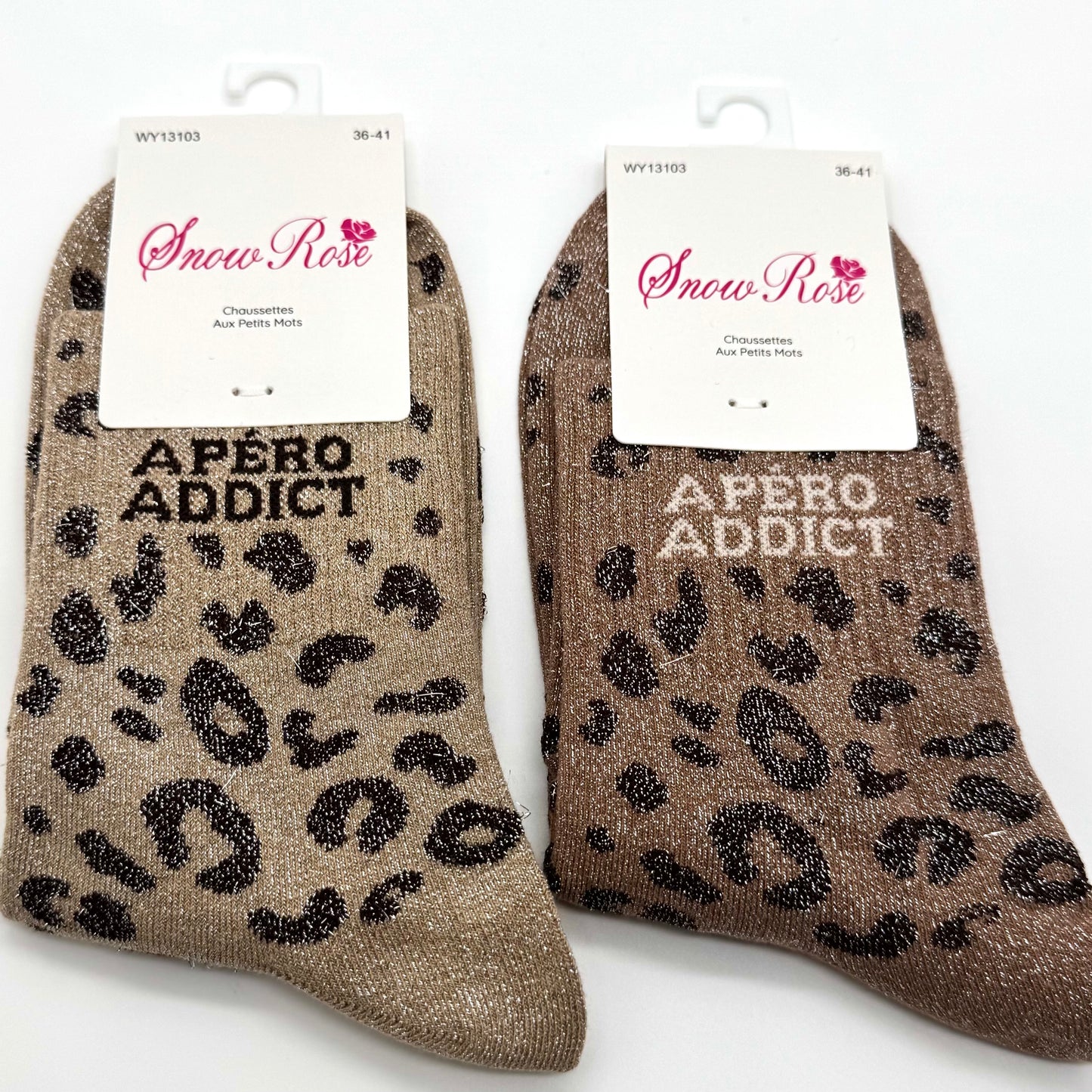 Chaussettes à Paillettes à Message Léopard " Apéro Addict "