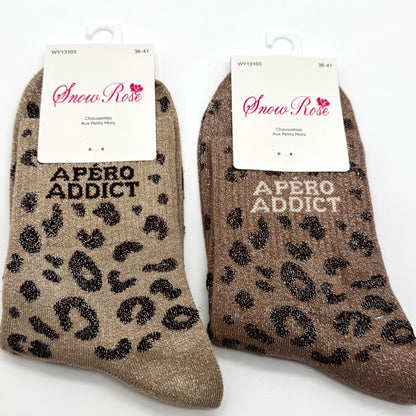 Chaussettes à Paillettes à Message Léopard " Apéro Addict "