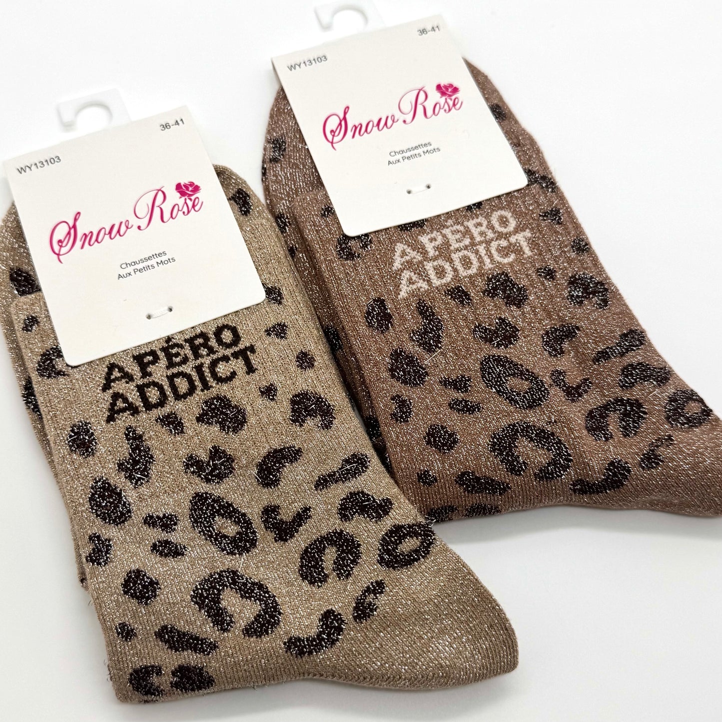 Chaussettes à Paillettes à Message Léopard " Apéro Addict "