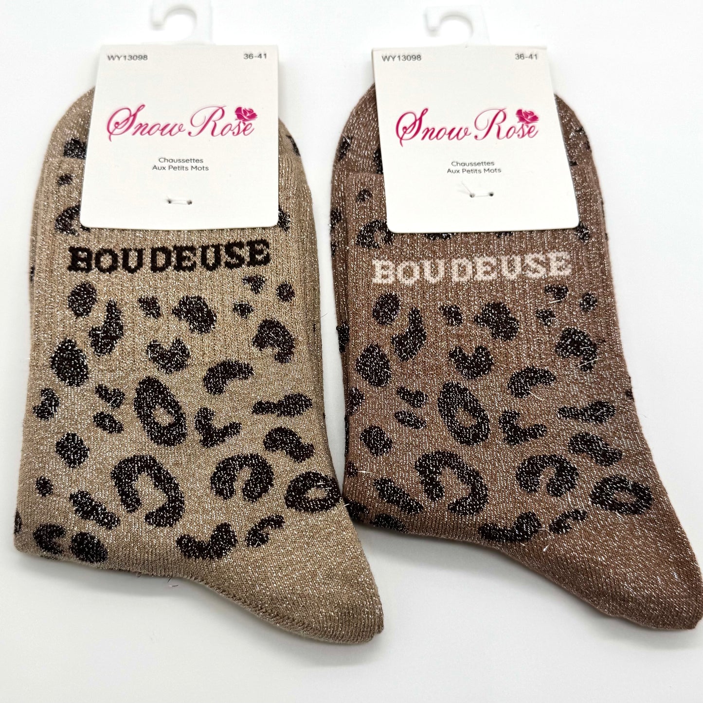 Chaussettes à Paillettes à Message Léopard " Boudeuse "
