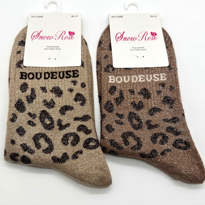Chaussettes à Paillettes à Message Léopard " Boudeuse "
