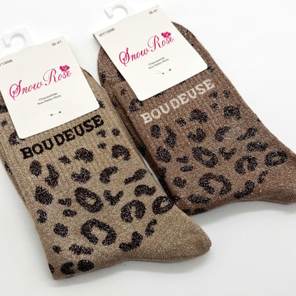 Chaussettes à Paillettes à Message Léopard " Boudeuse "