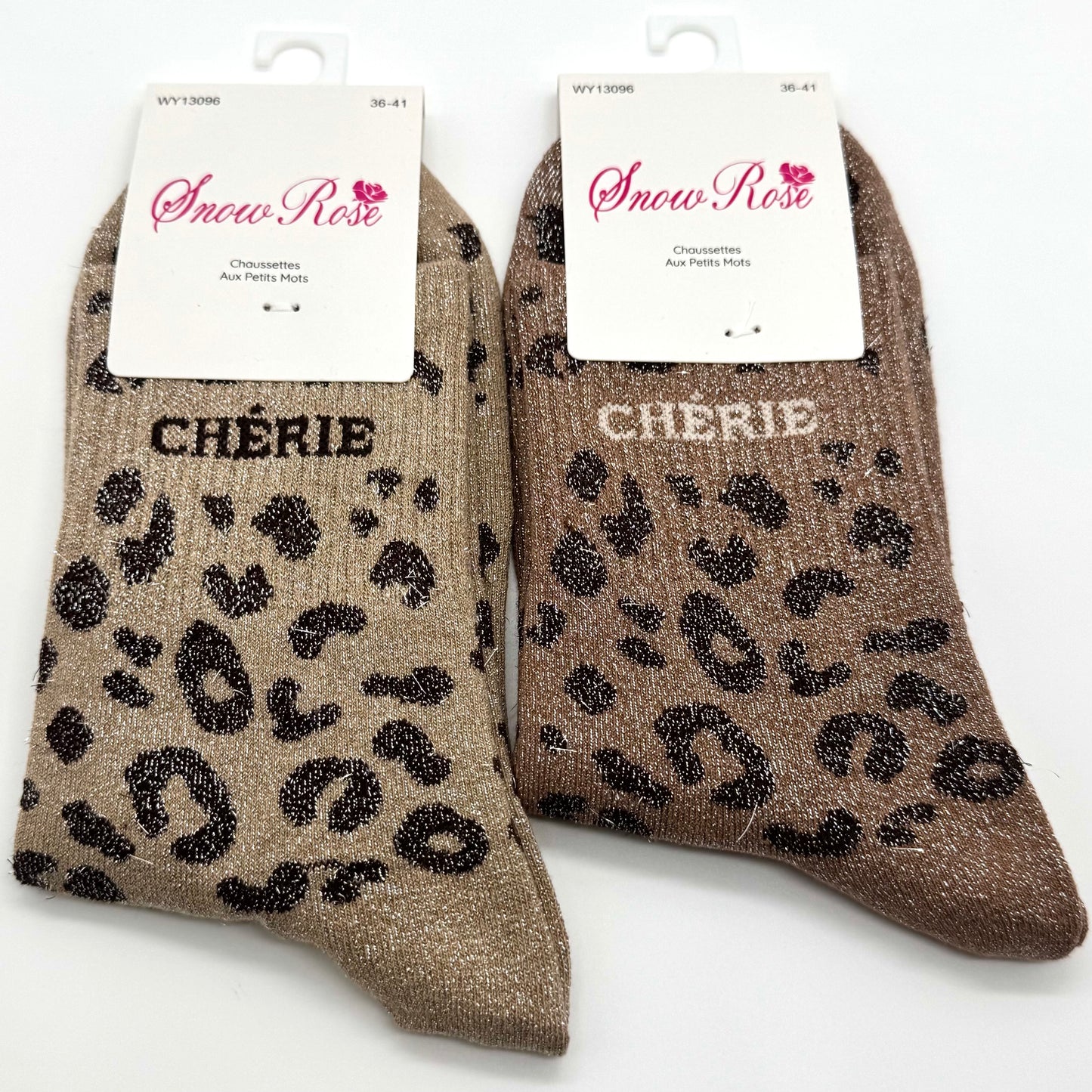 Chaussettes à Paillettes à Message Léopard " Chérie "