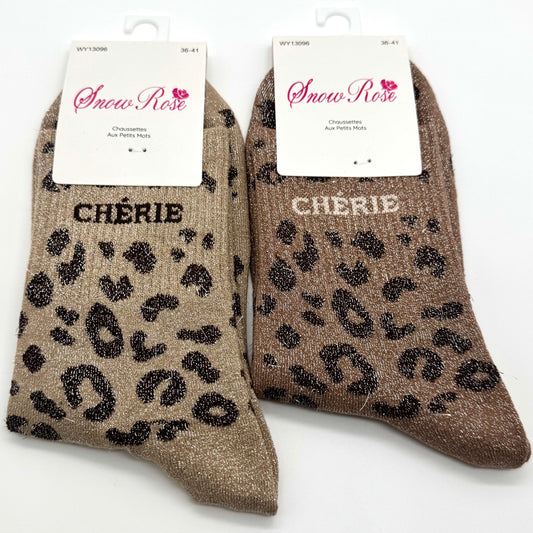 Chaussettes à Paillettes à Message Léopard " Chérie "