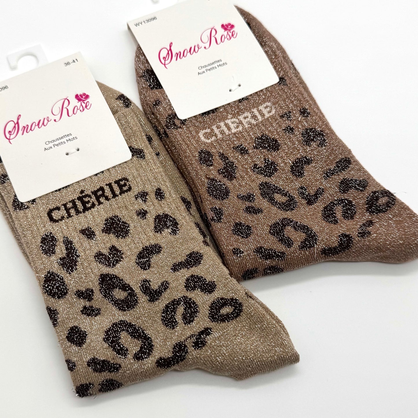 Chaussettes à Paillettes à Message Léopard " Chérie "