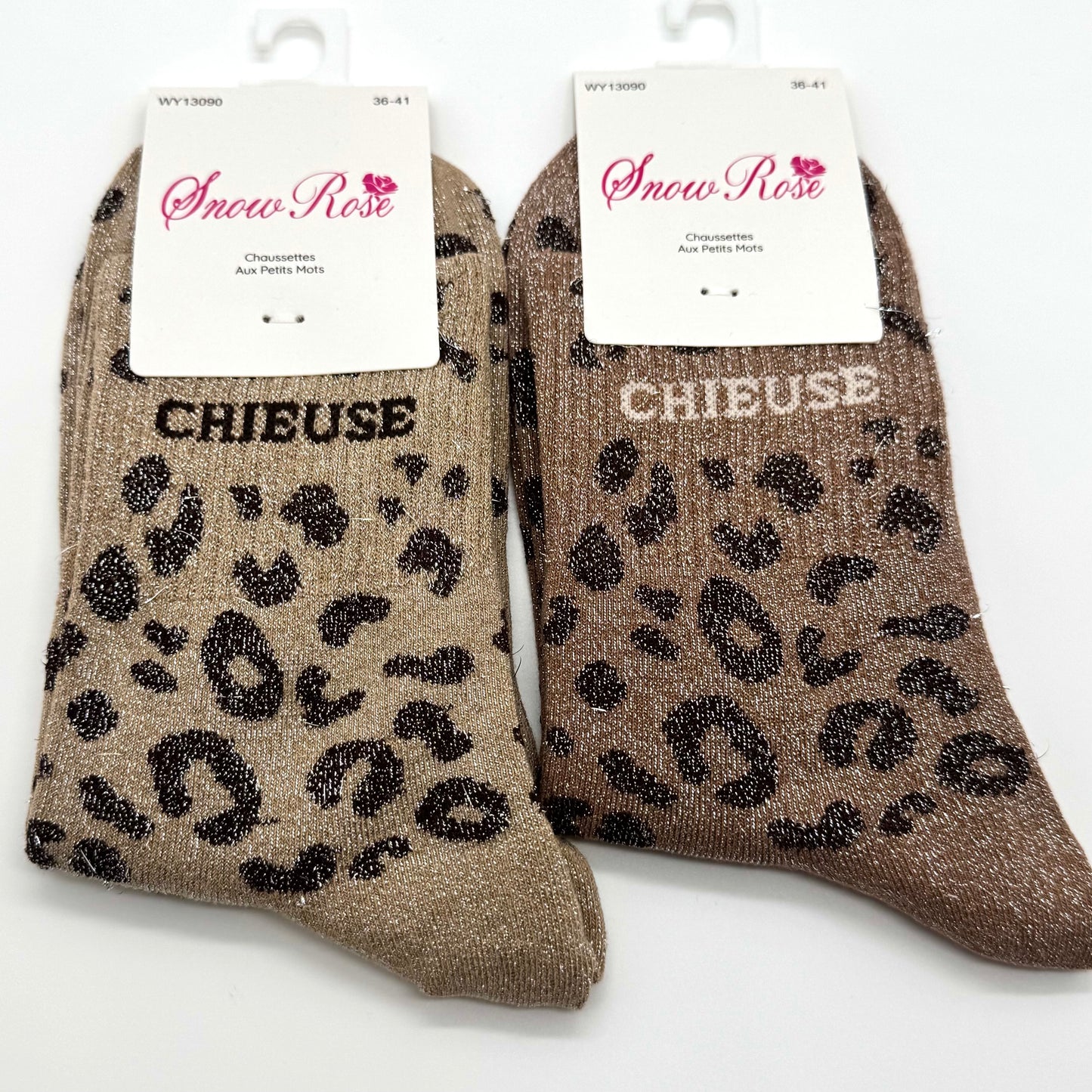Chaussettes à Paillettes à Message Léopard " Chieuse "
