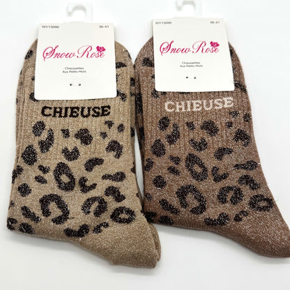Chaussettes à Paillettes à Message Léopard " Chieuse "