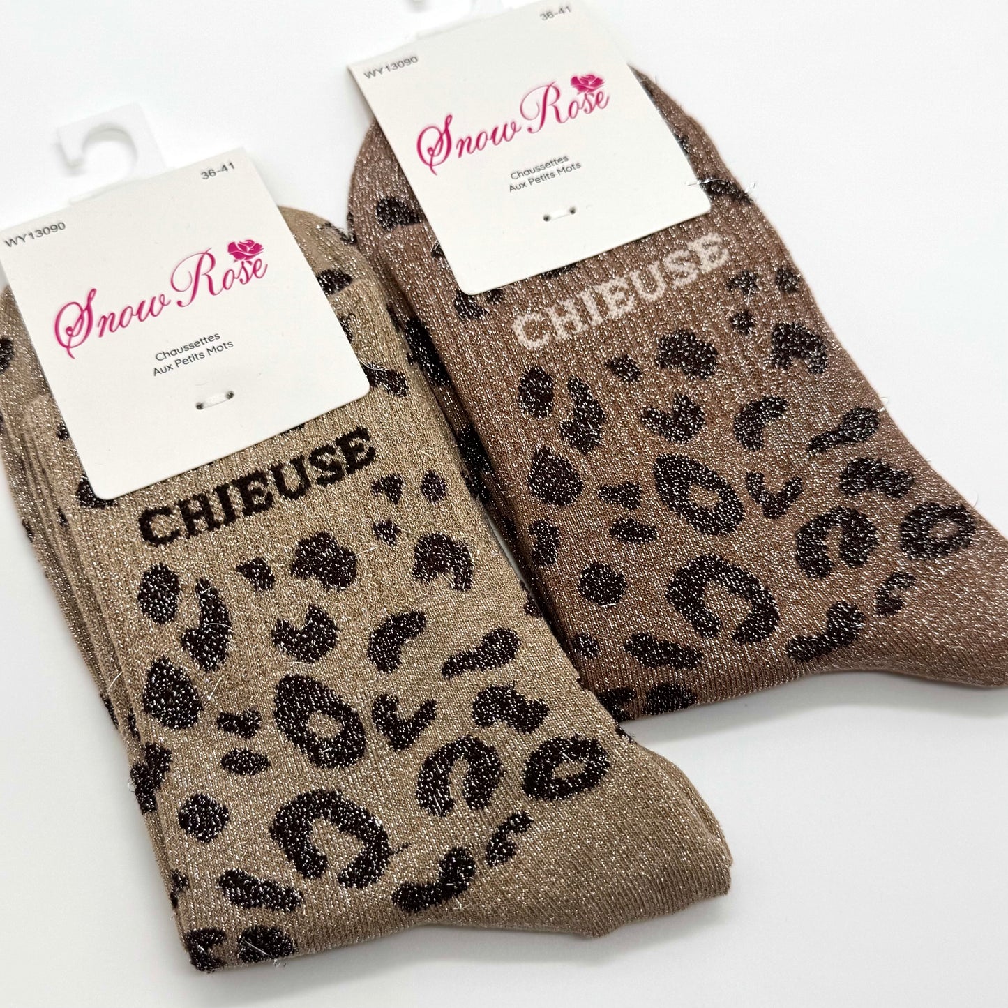 Chaussettes à Paillettes à Message Léopard " Chieuse "