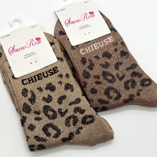 Chaussettes à Paillettes à Message Léopard " Chieuse "