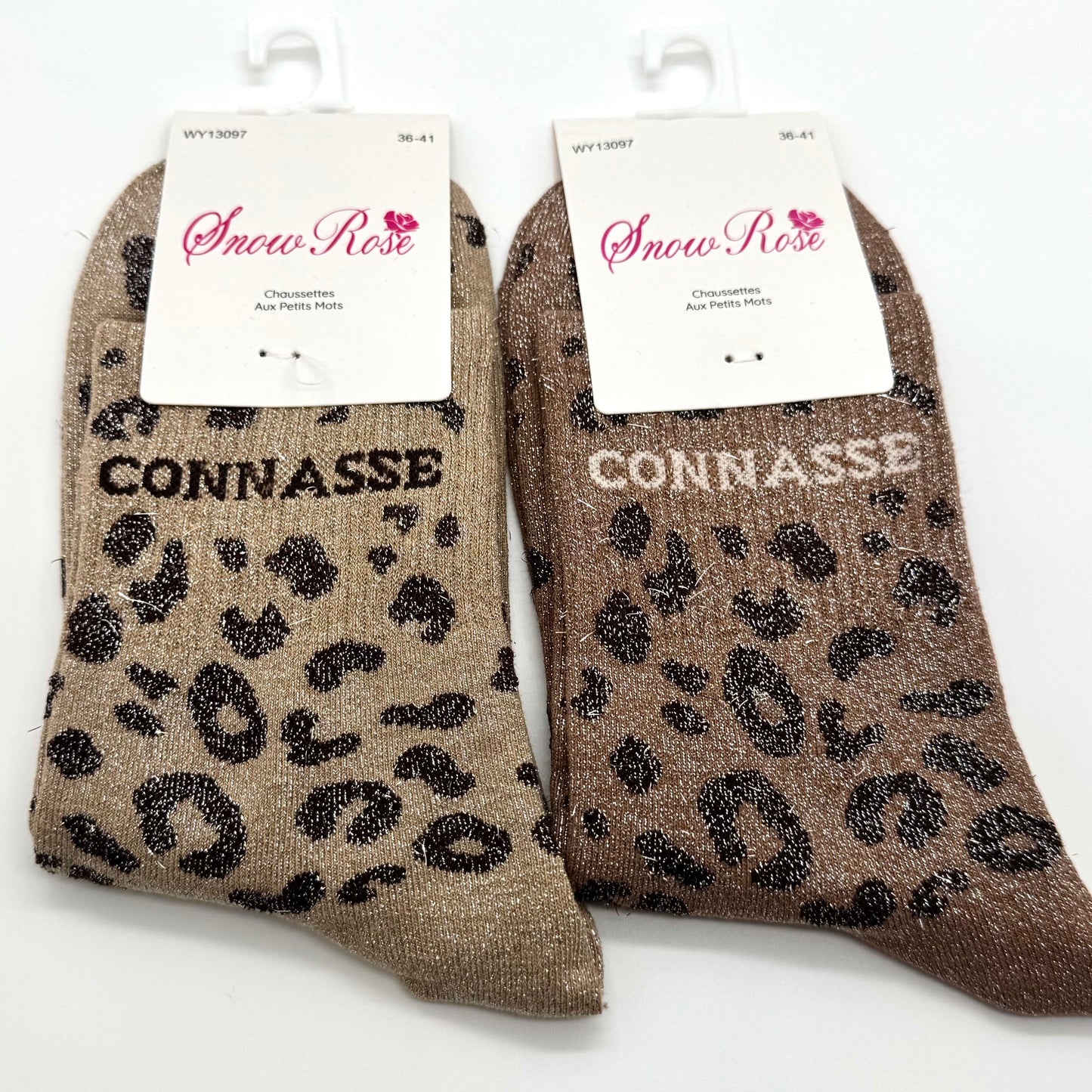 Chaussettes à Paillettes à Message Léopard " Connasse "