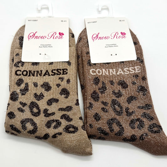 Chaussettes à Paillettes à Message Léopard " Connasse "