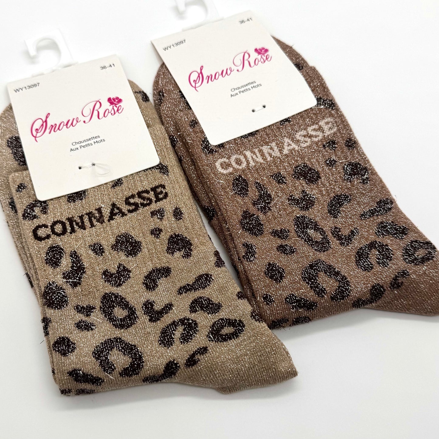 Chaussettes à Paillettes à Message Léopard " Connasse "