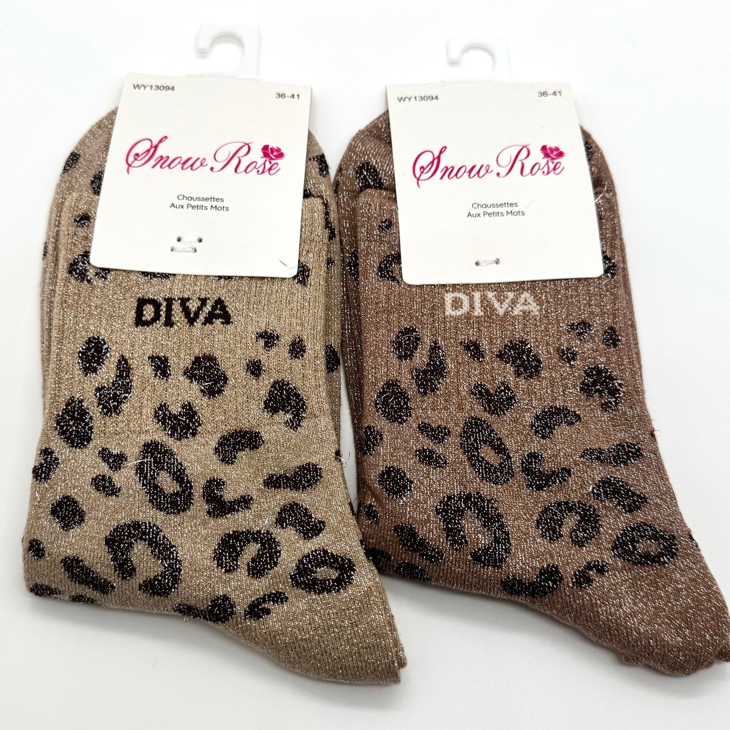 Chaussettes à Paillettes à Message Léopard " Diva "