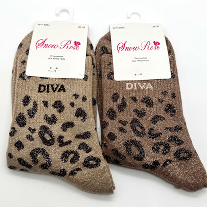 Chaussettes à Paillettes à Message Léopard " Diva "
