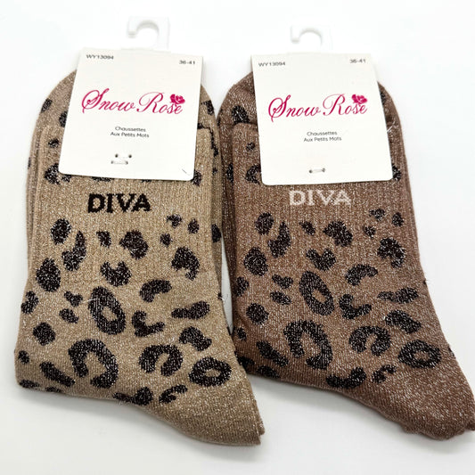 Chaussettes à Paillettes à Message Léopard " Diva "