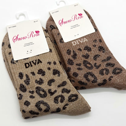 Chaussettes à Paillettes à Message Léopard " Diva "