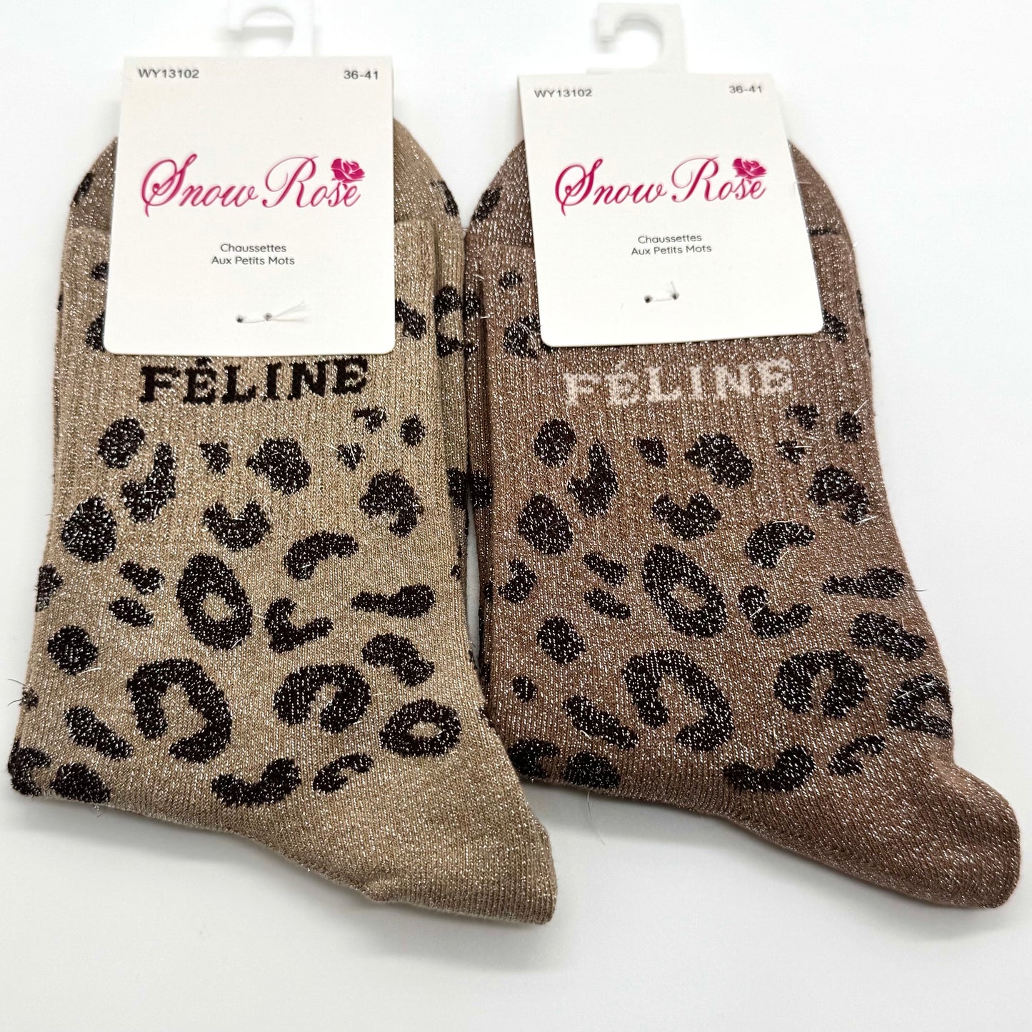 Chaussettes à Paillettes à Message Léopard " Féline "