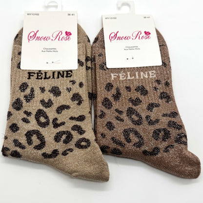 Chaussettes à Paillettes à Message Léopard " Féline "