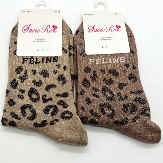 Chaussettes à Paillettes à Message Léopard " Féline "