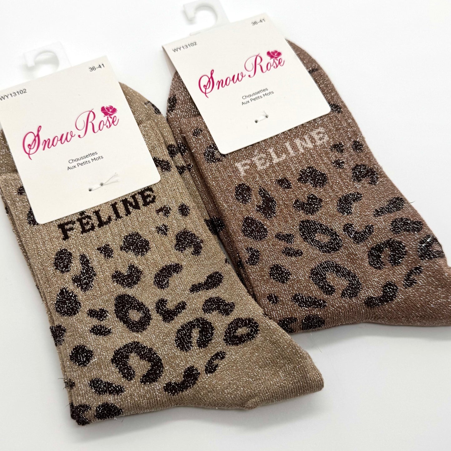 Chaussettes à Paillettes à Message Léopard " Féline "
