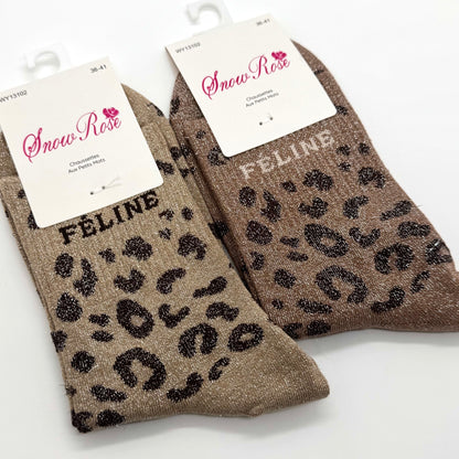 Chaussettes à Paillettes à Message Léopard " Féline "