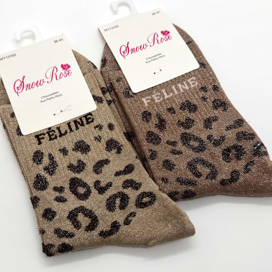 Chaussettes à Paillettes à Message Léopard " Féline "