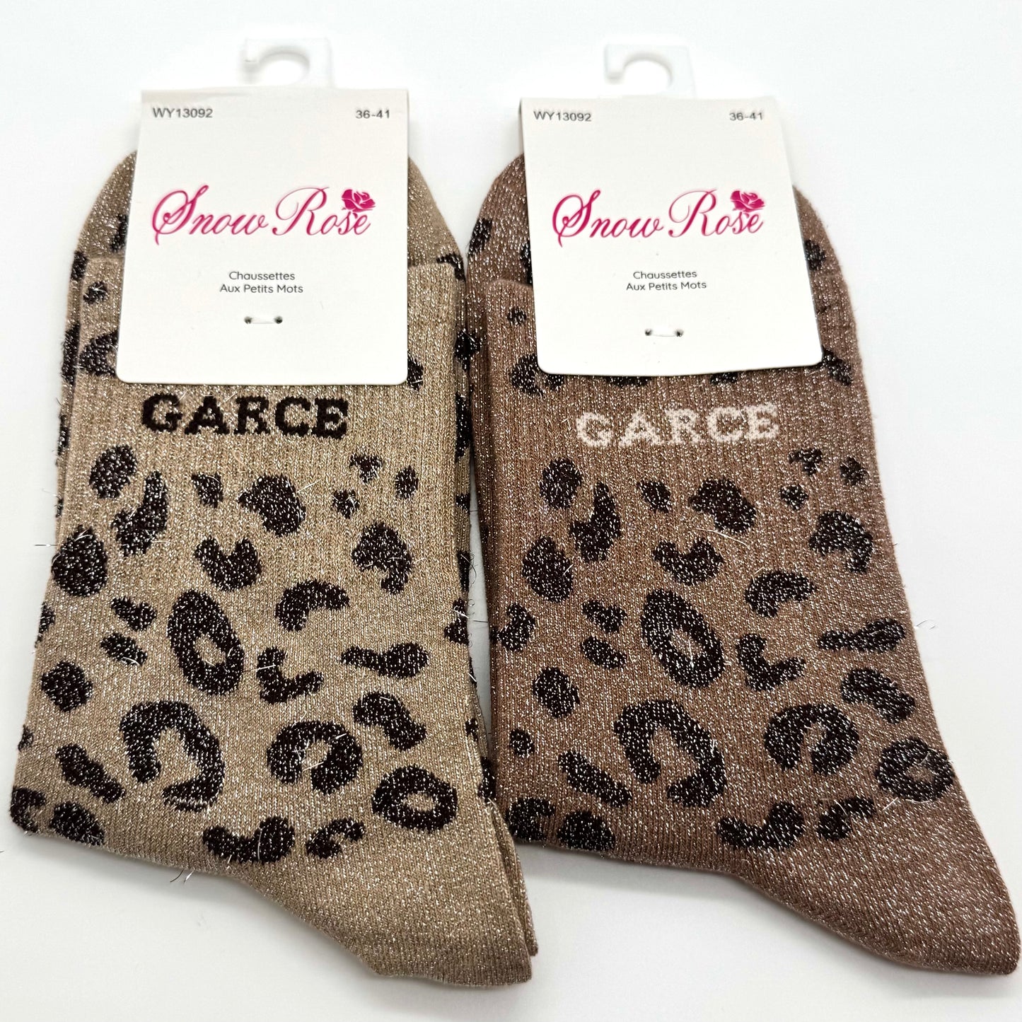 Chaussettes à Paillettes à Message Léopard " Garce "
