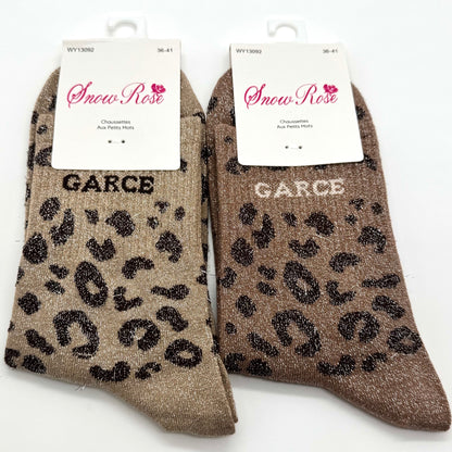 Chaussettes à Paillettes à Message Léopard " Garce "
