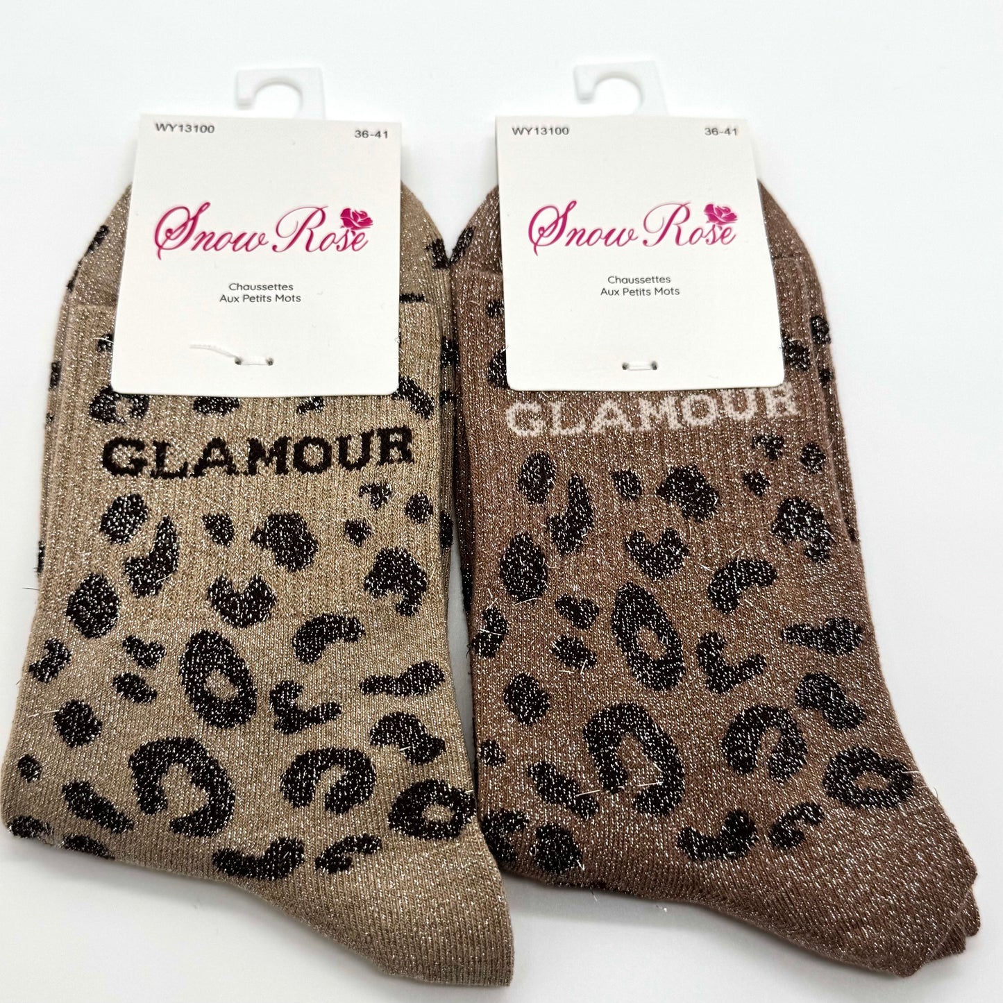 Chaussettes à Paillettes à Message Léopard " Glamour "