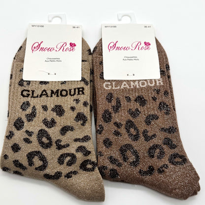 Chaussettes à Paillettes à Message Léopard " Glamour "