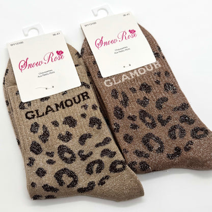 Chaussettes à Paillettes à Message Léopard " Glamour "