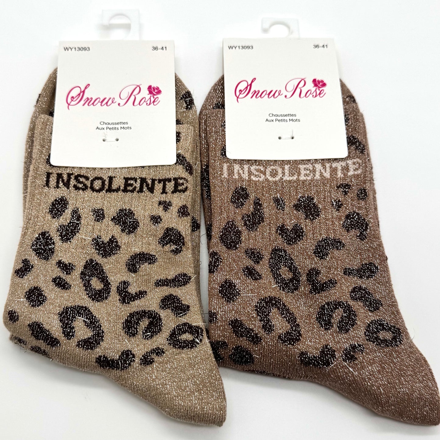 Chaussettes à Paillettes à Message Léopard " Insolente "