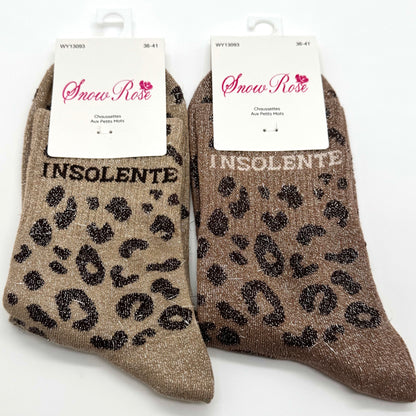 Chaussettes à Paillettes à Message Léopard " Insolente "