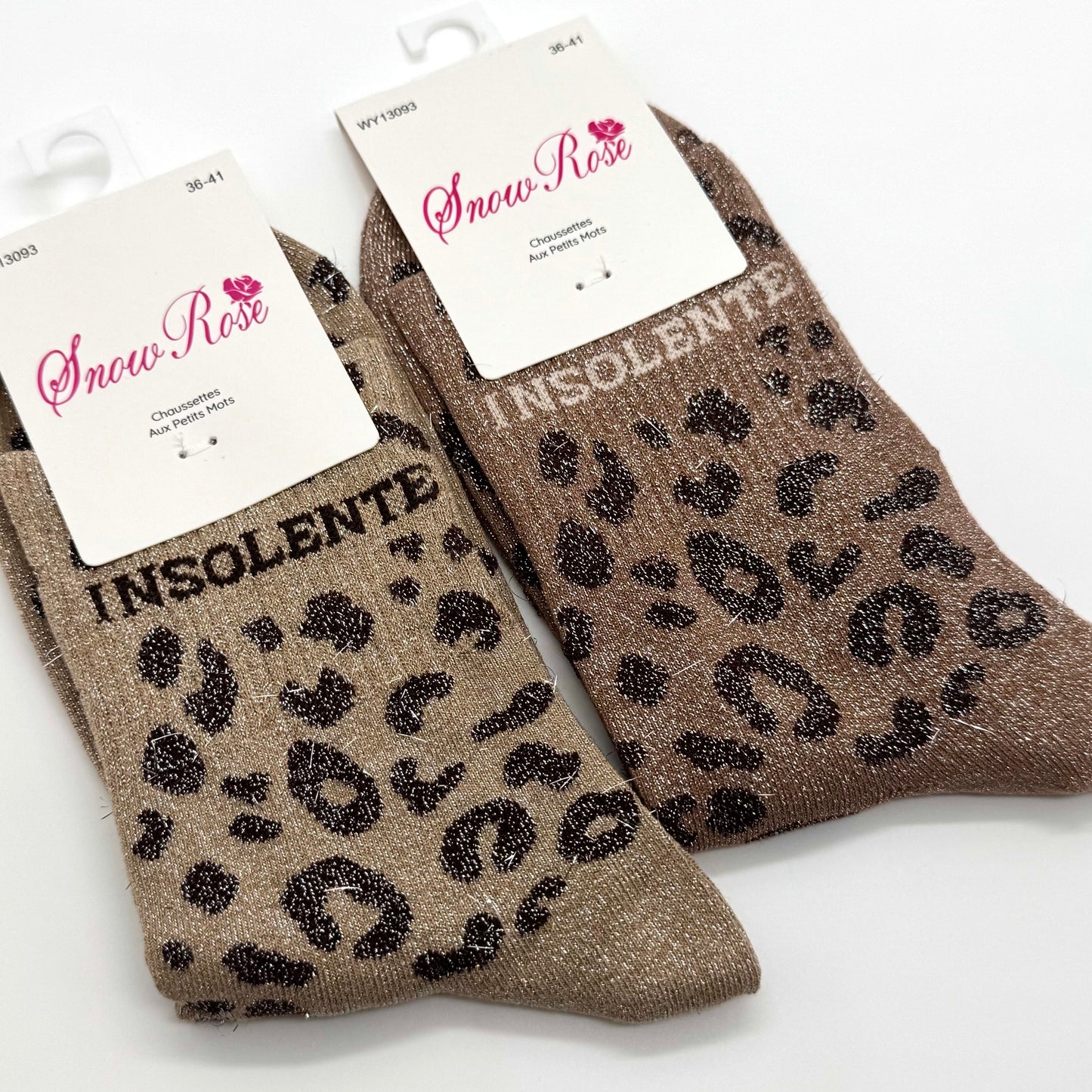 Chaussettes à Paillettes à Message Léopard " Insolente "