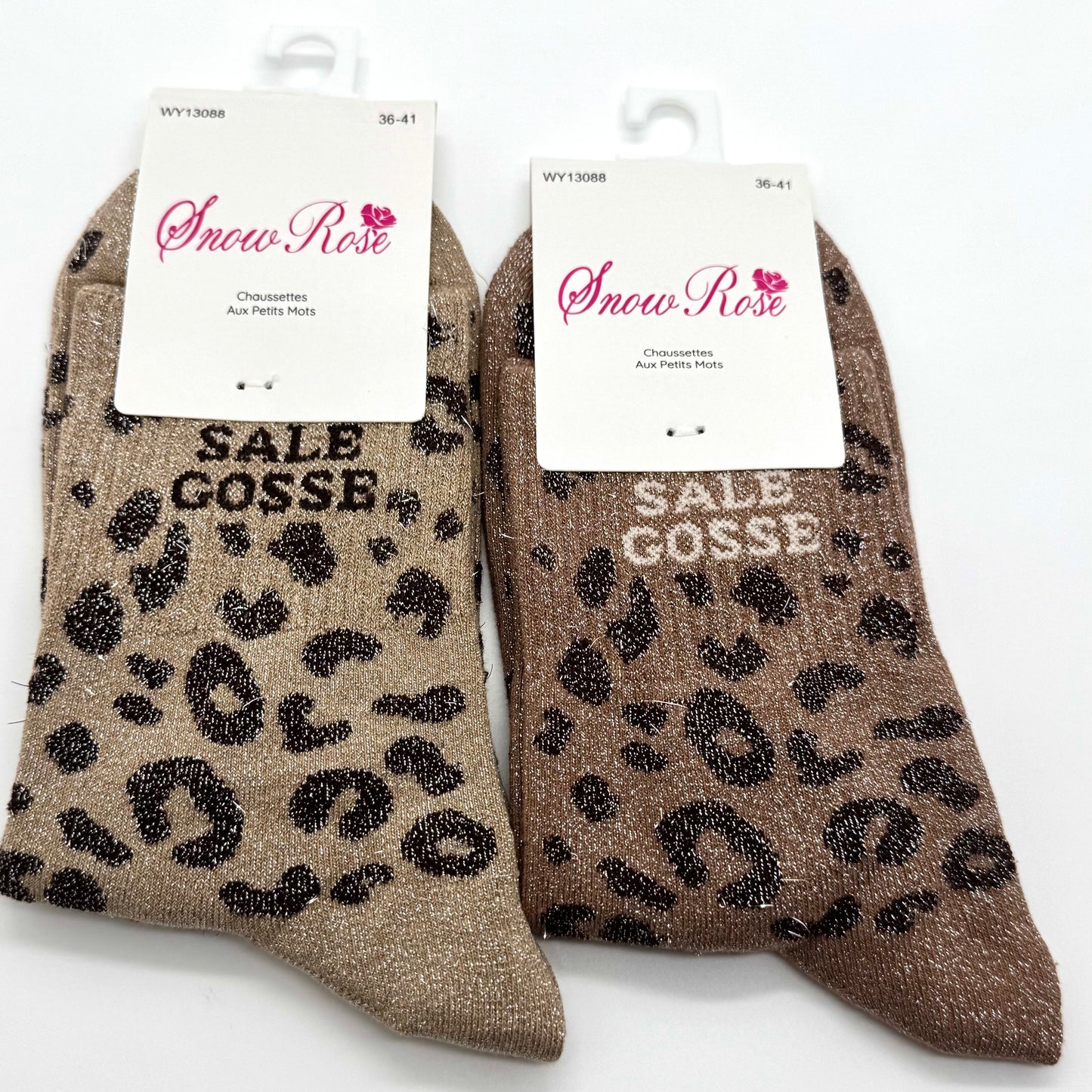 Chaussettes à Paillettes à Message Léopard " Sale Gosse "