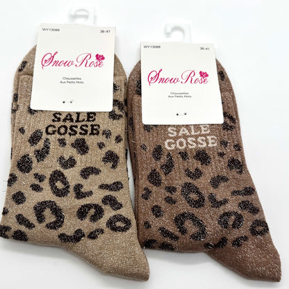 Chaussettes à Paillettes à Message Léopard " Sale Gosse "