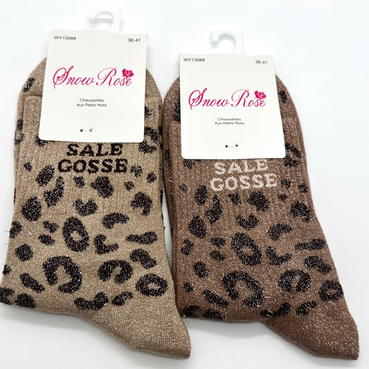 Chaussettes à Paillettes à Message Léopard " Sale Gosse "