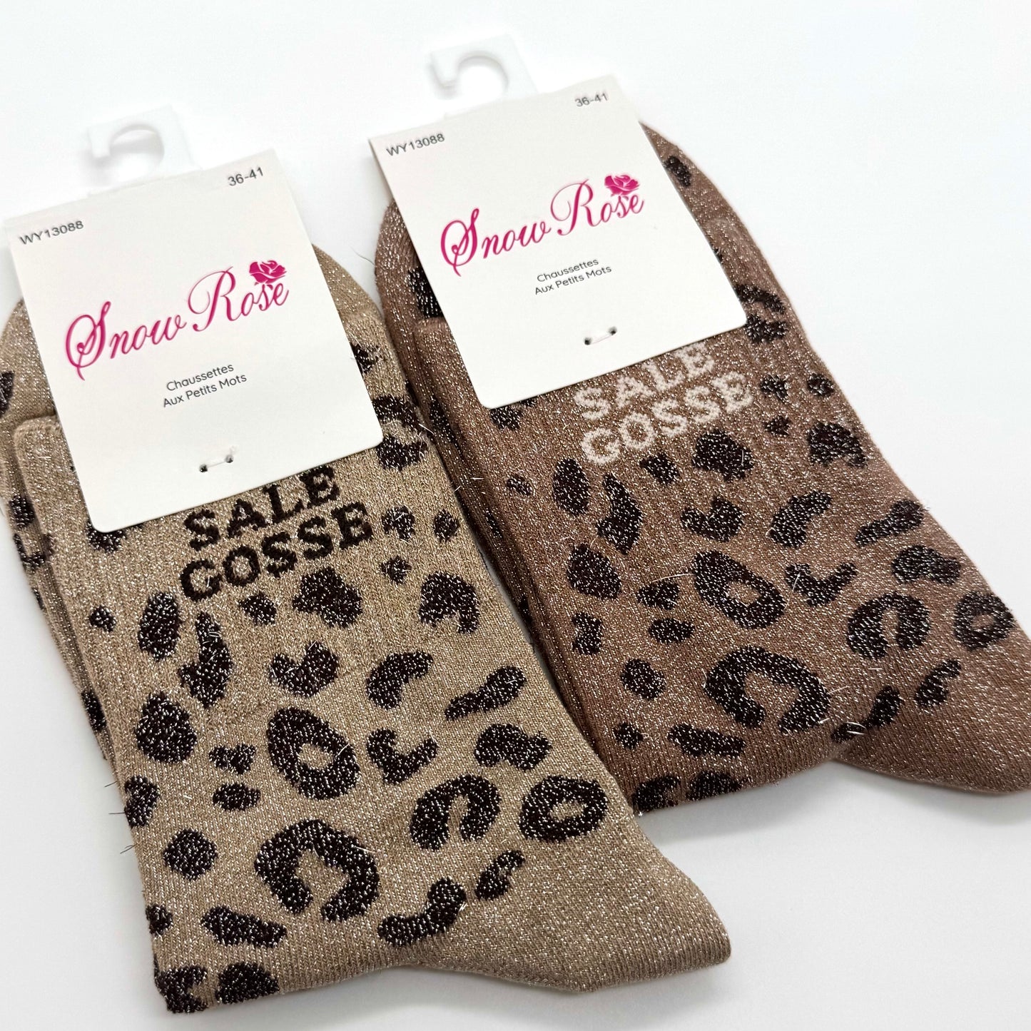 Chaussettes à Paillettes à Message Léopard " Sale Gosse "