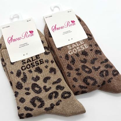 Chaussettes à Paillettes à Message Léopard " Sale Gosse "