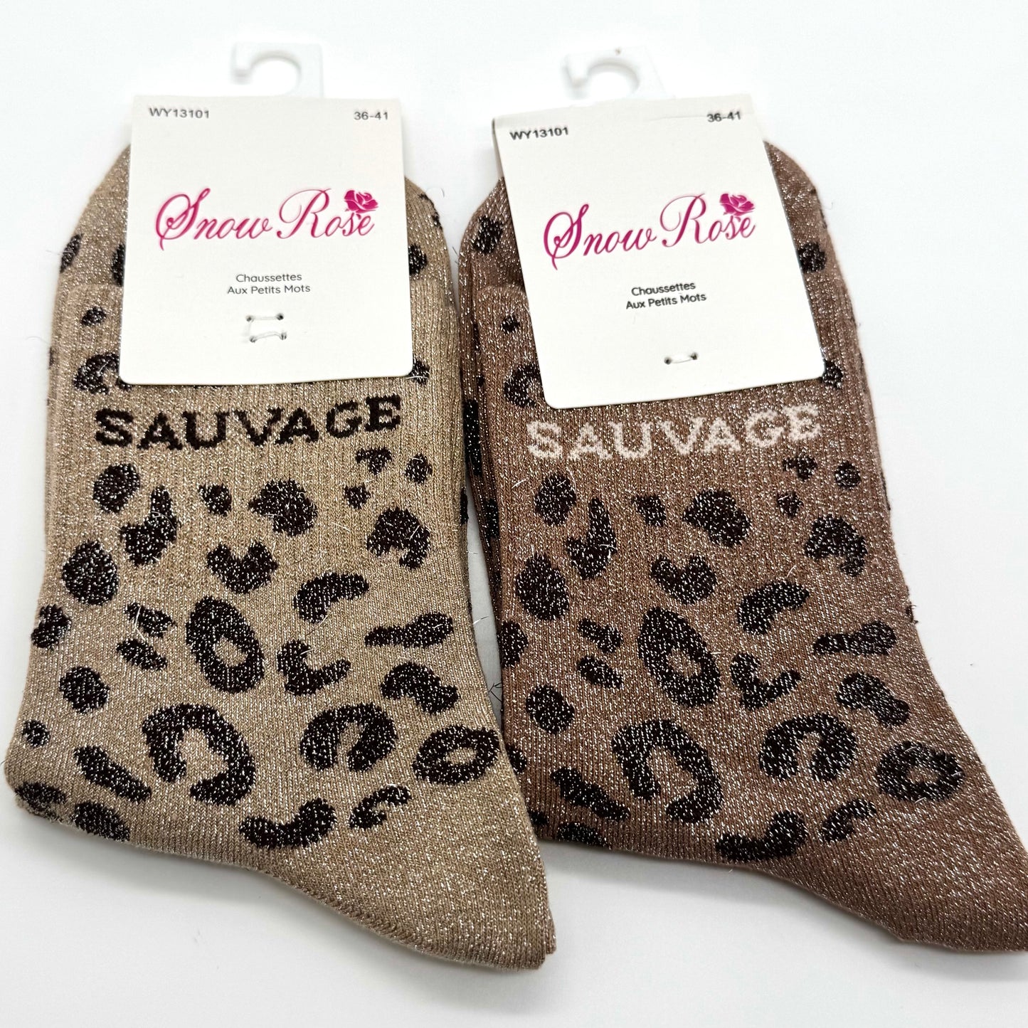 Chaussettes à Paillettes à Message Léopard " Sauvage "