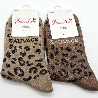 Chaussettes à Paillettes à Message Léopard " Sauvage "