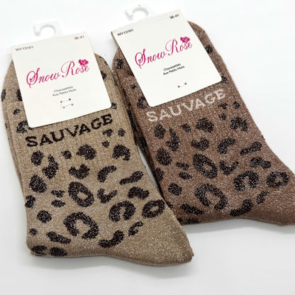 Chaussettes à Paillettes à Message Léopard " Sauvage "