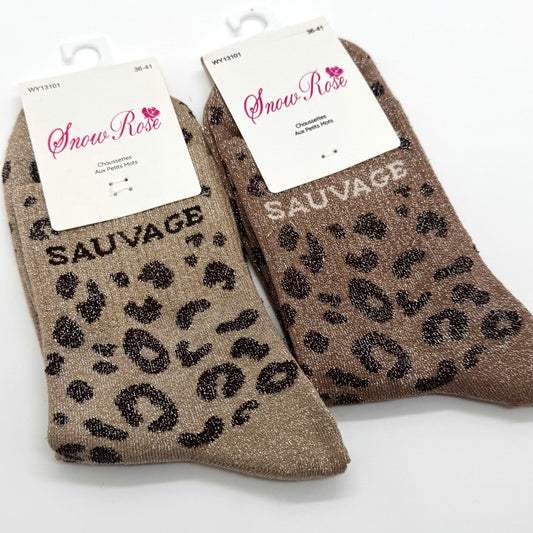 Chaussettes à Paillettes à Message Léopard " Sauvage "
