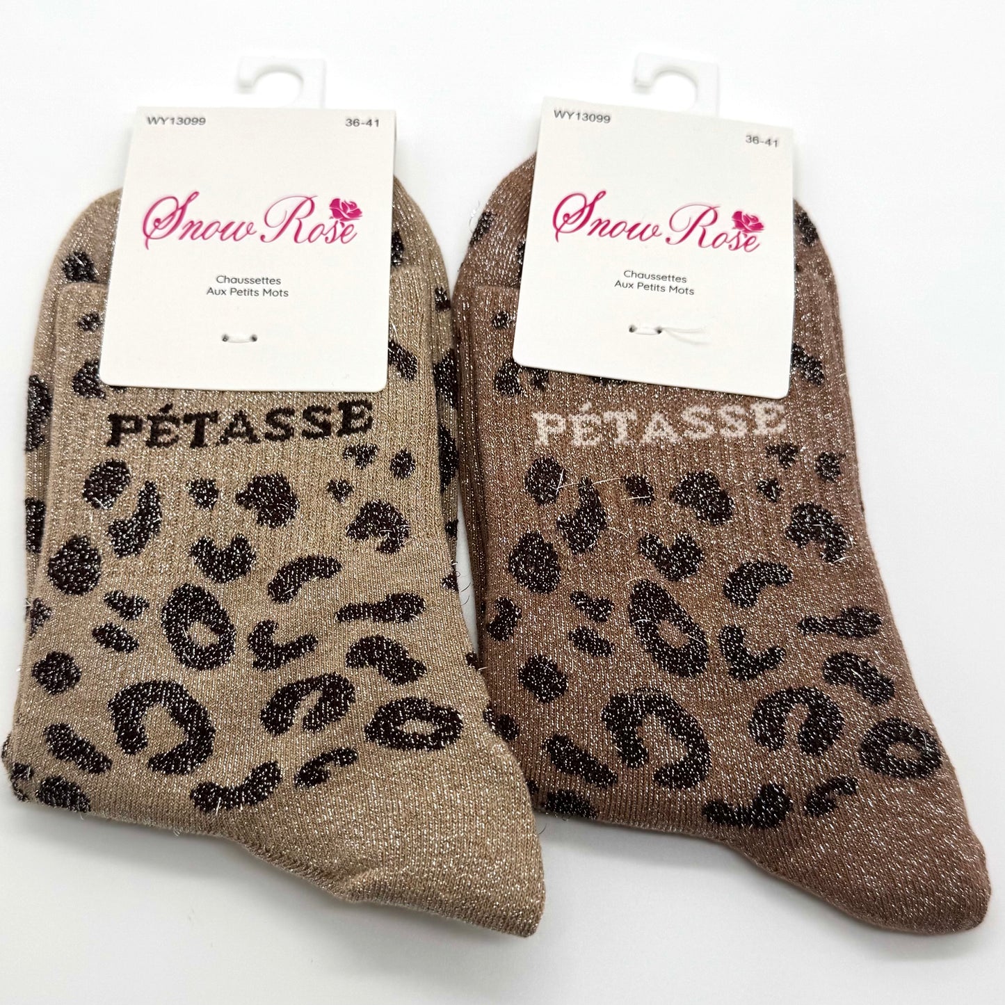 Chaussettes à Paillettes à Message Léopard " Pétasse "