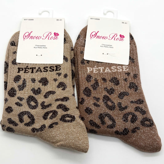Chaussettes à Paillettes à Message Léopard " Pétasse "
