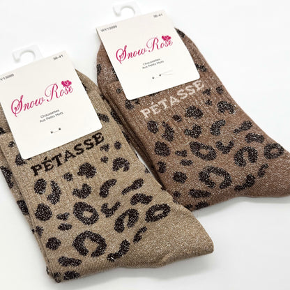 Chaussettes à Paillettes à Message Léopard " Pétasse "