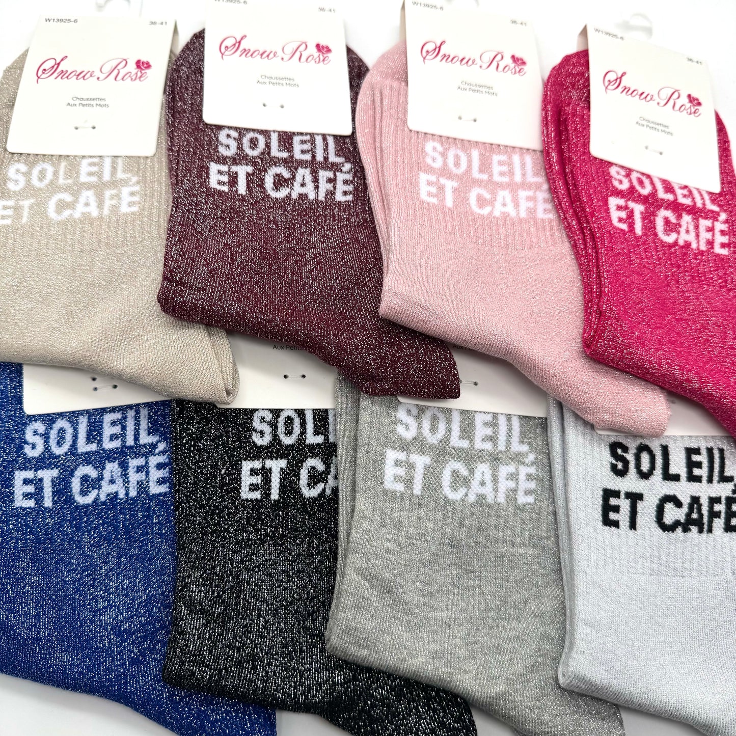 Chaussettes à Paillettes à Message " Soleil et Café "