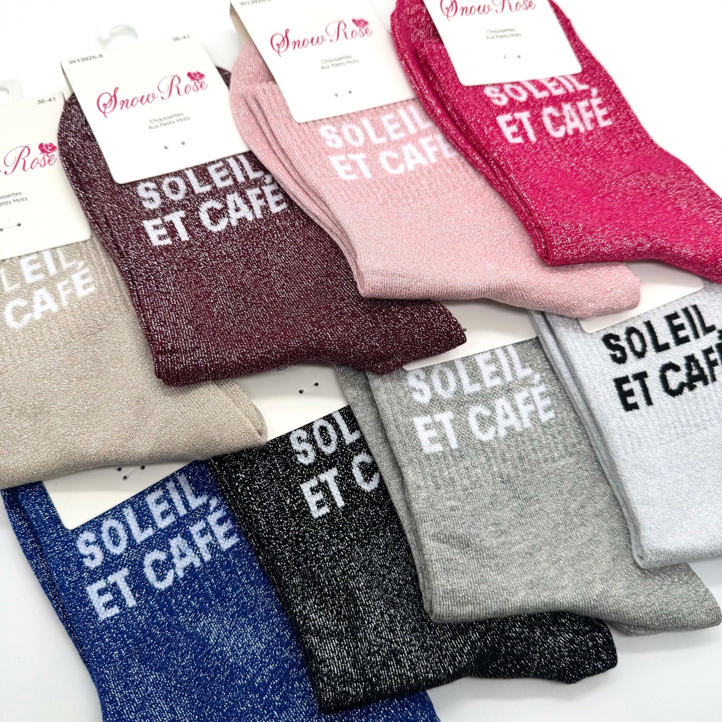 Chaussettes à Paillettes à Message " Soleil et Café "