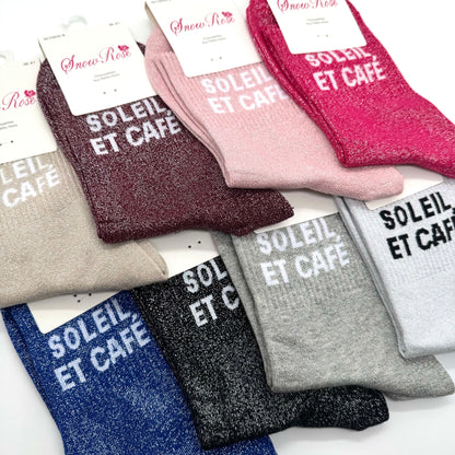 Chaussettes à Paillettes à Message " Soleil et Café "
