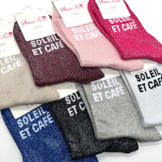 Chaussettes à Paillettes à Message " Soleil et Café "
